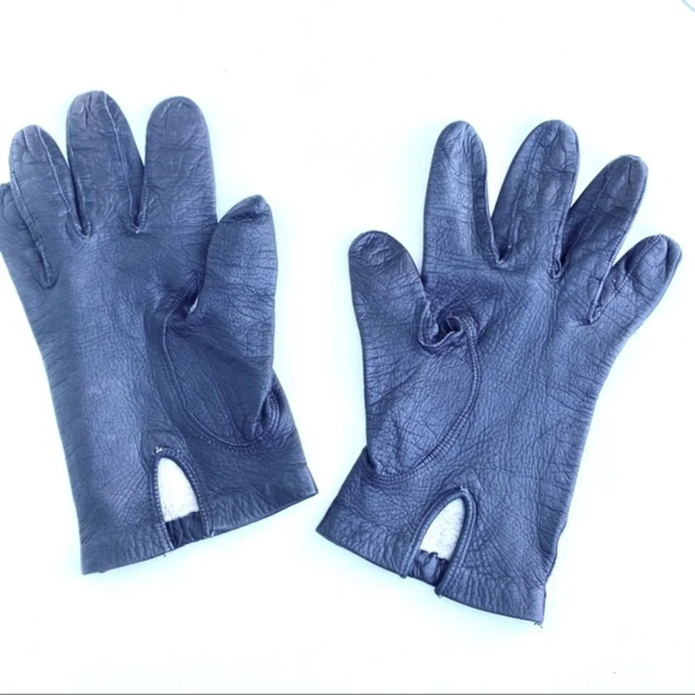 Vintage driving gloves black pebbled leather 60s braided hand ladies Women’s 7